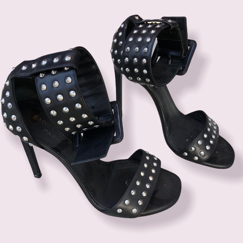 Saint Laurent black leather studded heels - Picture 2 of 5